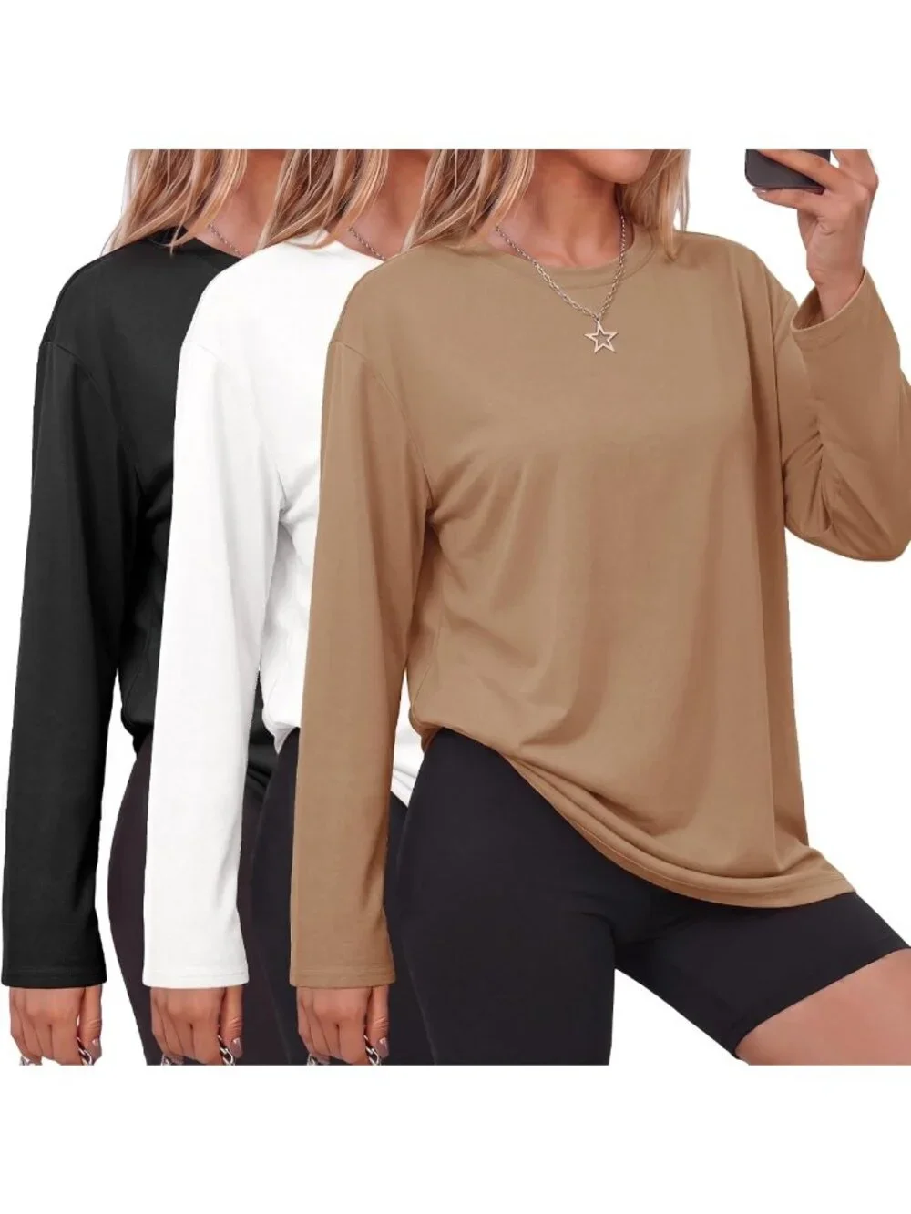 Oversized Long Sleeve Workout Tops for Women - 3 Pack Loose Fit Casual Shirts